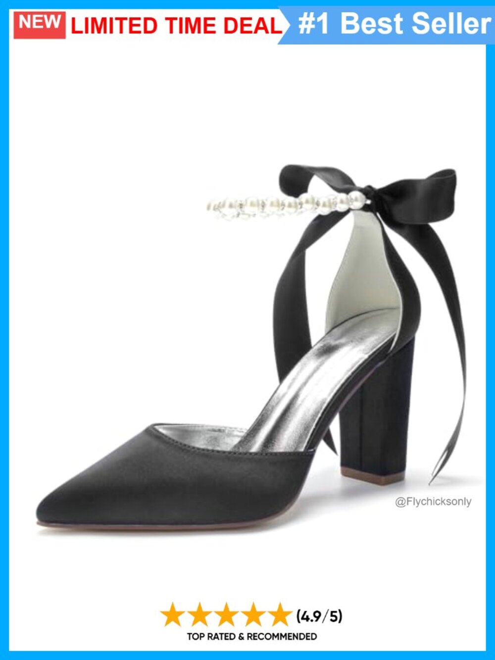Pearl Satin Wedding Shoes Bride Pointed Toe Block Heels Bridal Pumps